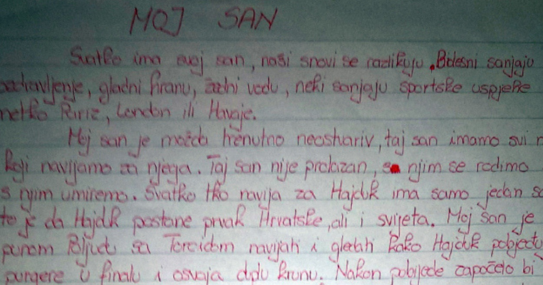 Moj san: Učenica zagrebačke škole Hajduku posvetila emotivnu zadaćnicu